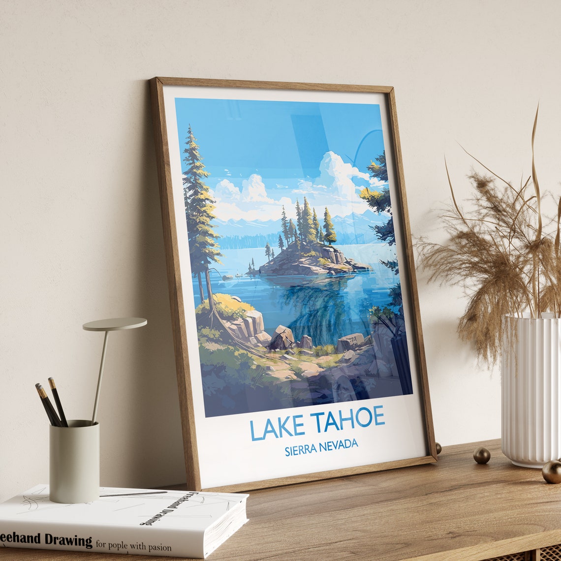 Lake Tahoe Poster Travel Print Of Lake Tahoe Sierra Nevada Art Lake Tahoe Gift Usa Travel Gift - Image 3