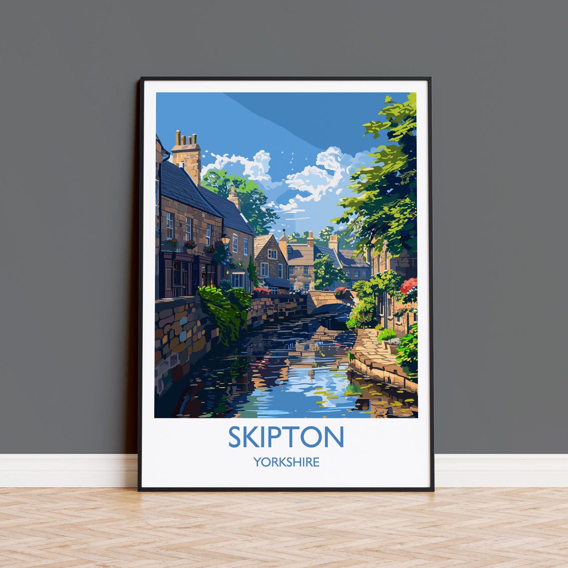 Skipton Yorkshire Waterside Cottages Canal Retro Travel Poster