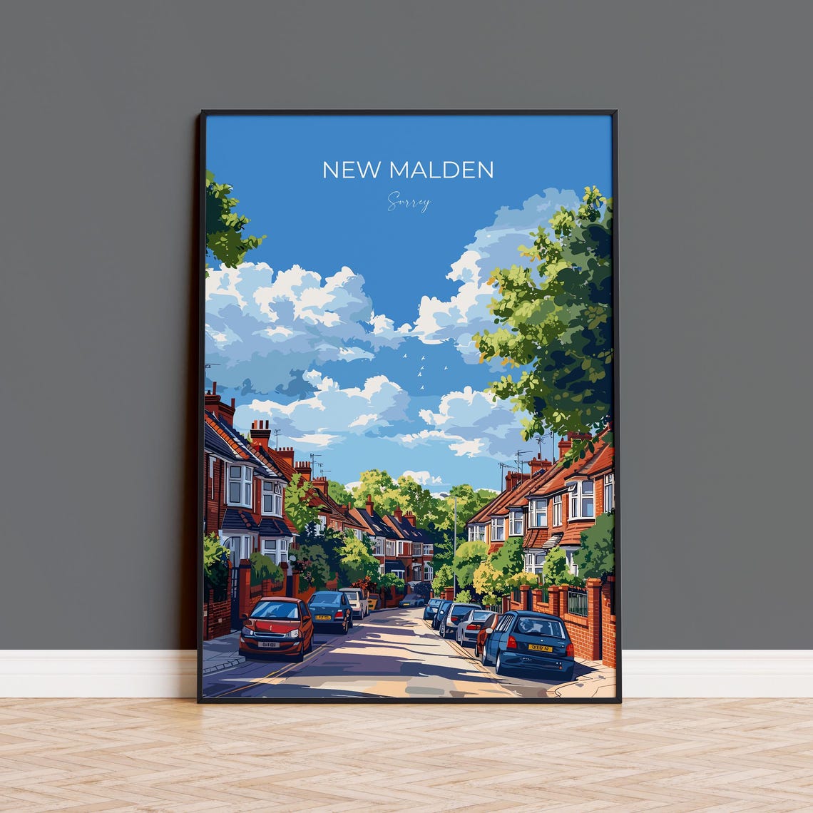 New Malden Surrey Victorian Brick Terraced Street Travel Poster