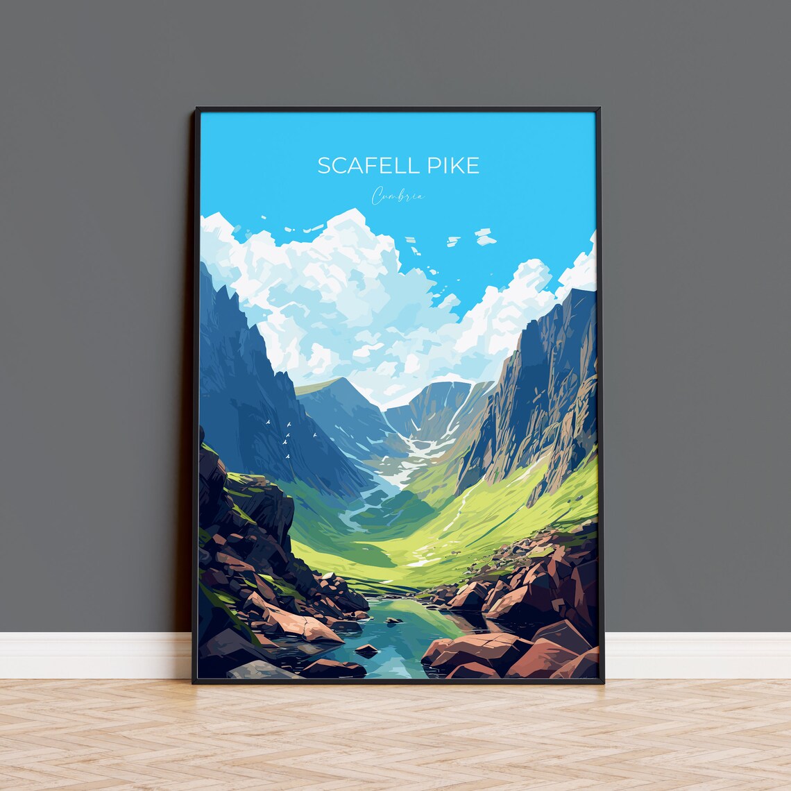 Scafell Pike Travel Poster, England Cumbria Art
