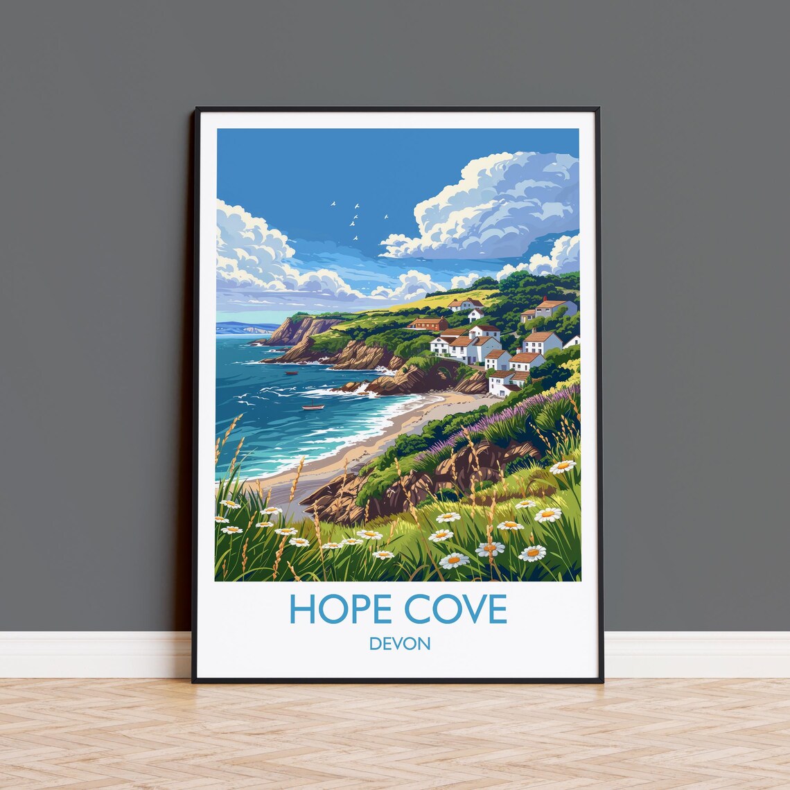 Hope Cove Travel Poster, Devon England Art Print
