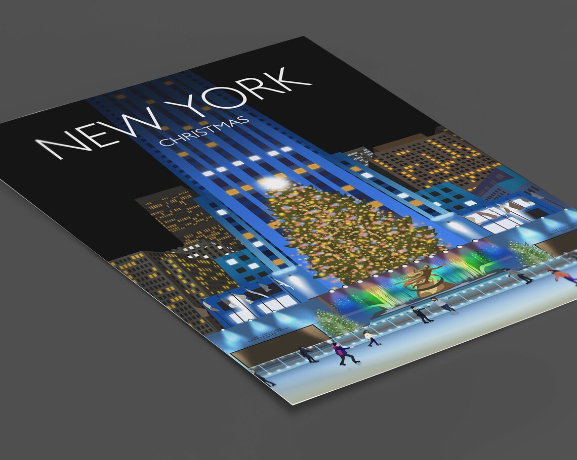 New York At Christmas Travel Poster, Holiday Cityscape - Image 2