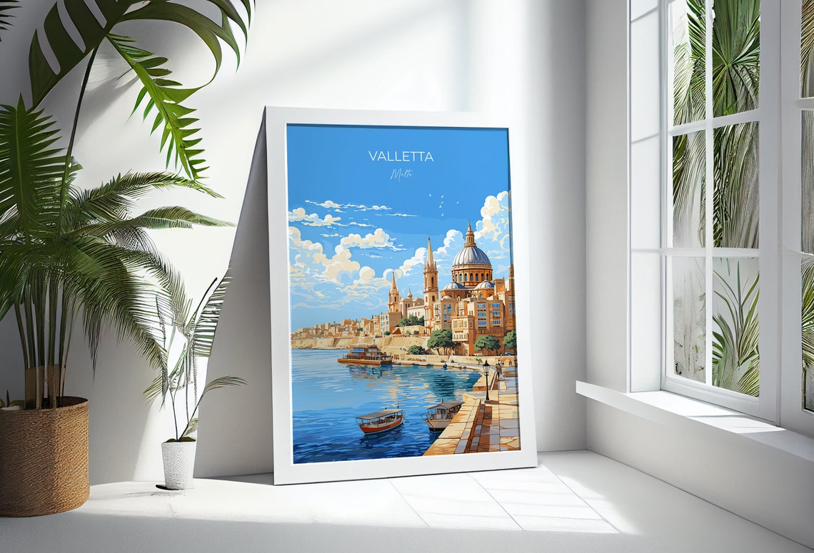 Valletta Malta Harbor Waterfront Domed Church Coastline Poster - Image 3