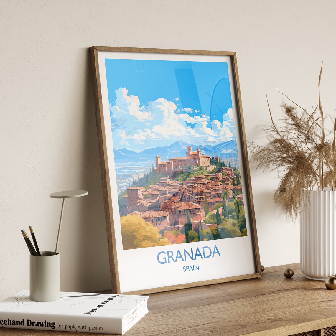 Granada Spain Alhambra Palace City View Scenes Travel Poster - Image 3