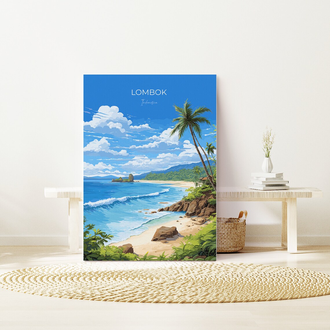 Lombok Indonesia Palm Beach Rocky Cove Surf Travel Poster Wall Decor - Image 4