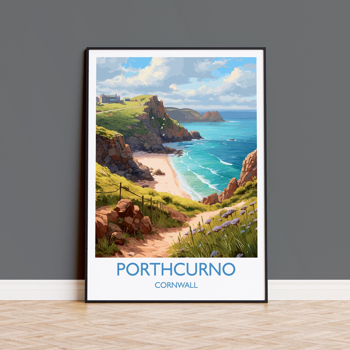 Porthcurno Travel Poster, Cornwall England Art Print