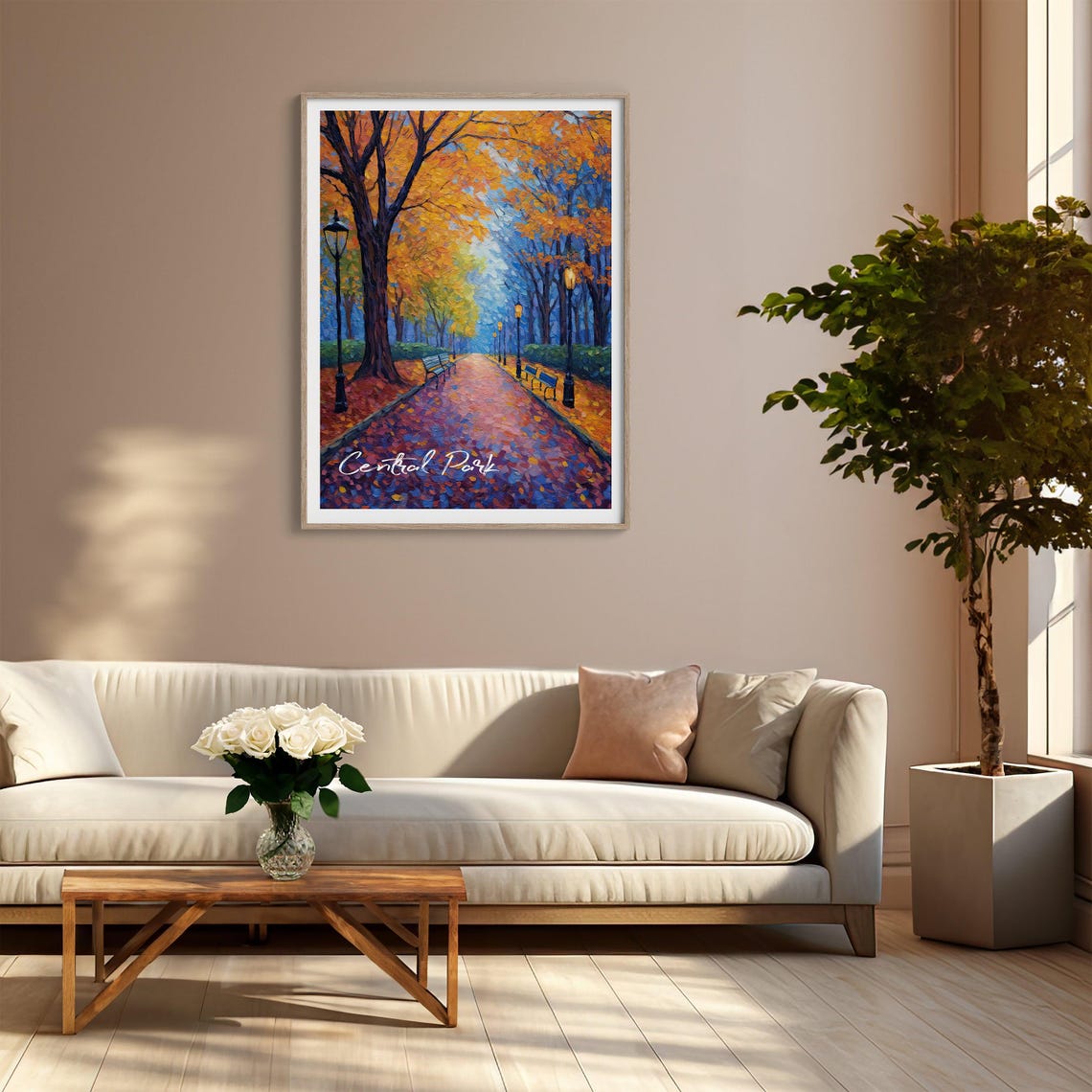 Central Park Autumn Walkway Impressionist Oil Painting Poster - Image 3