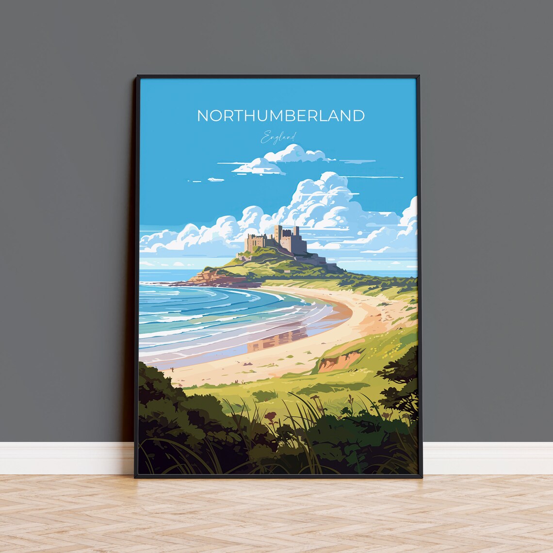 Northumberland Travel Poster, Northumberland Coast England