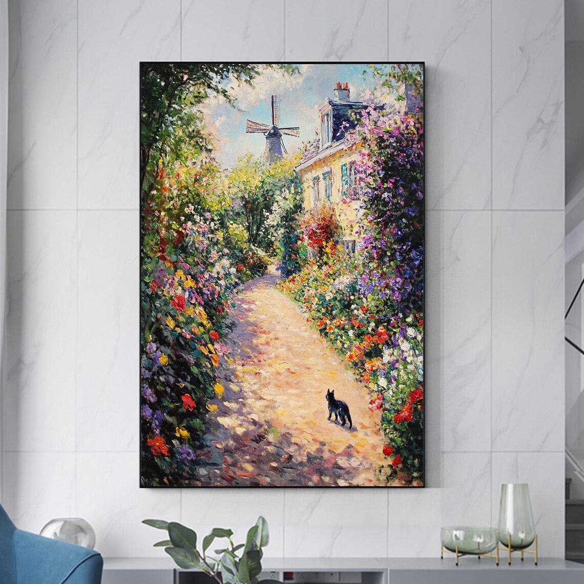 Romantic Township Floral Landscape, Boho Art Print