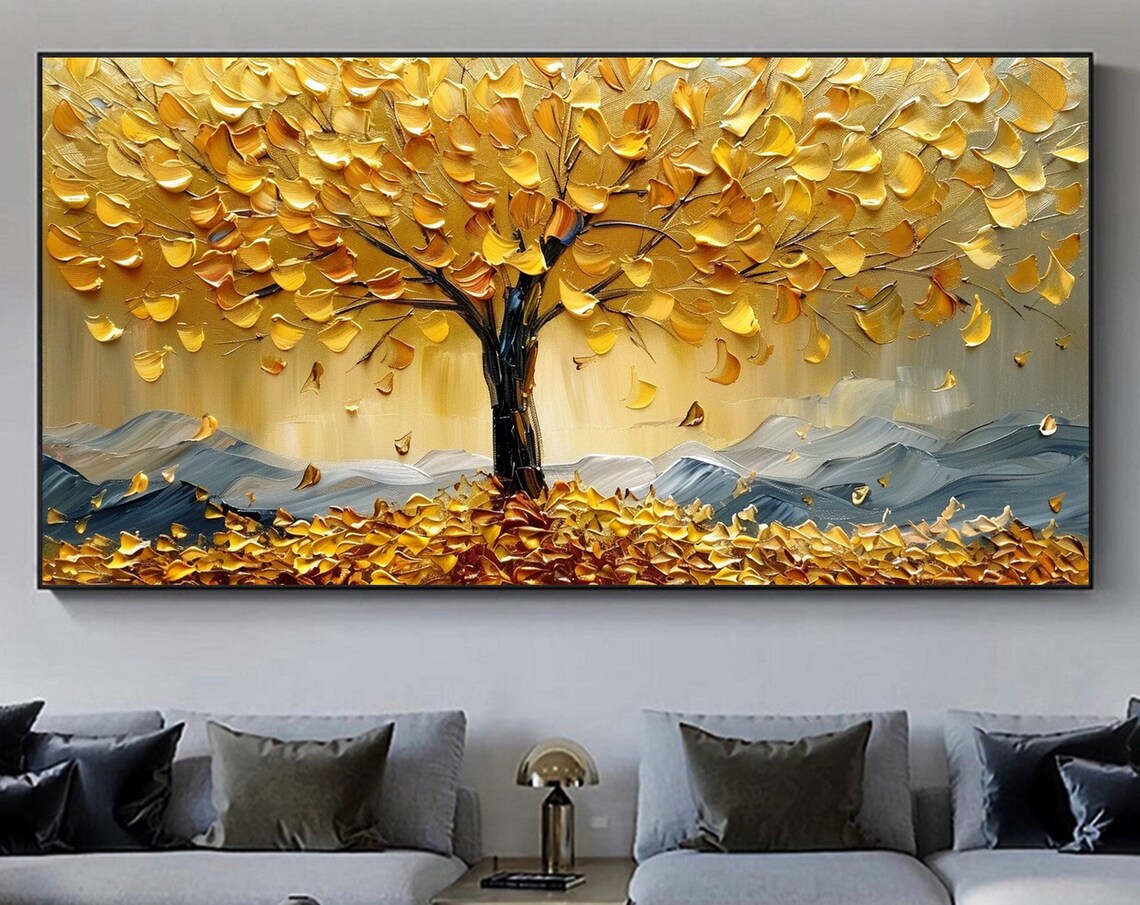 Tree Of Life Abstract Golden Tree Art Print