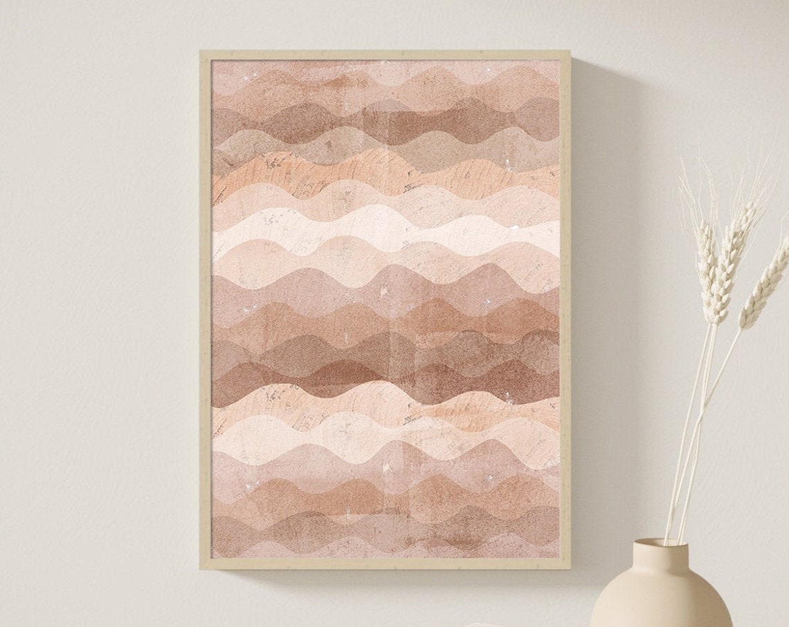 Terracotta Wave Stripes Abstract Blush Boho Modern Art Poster