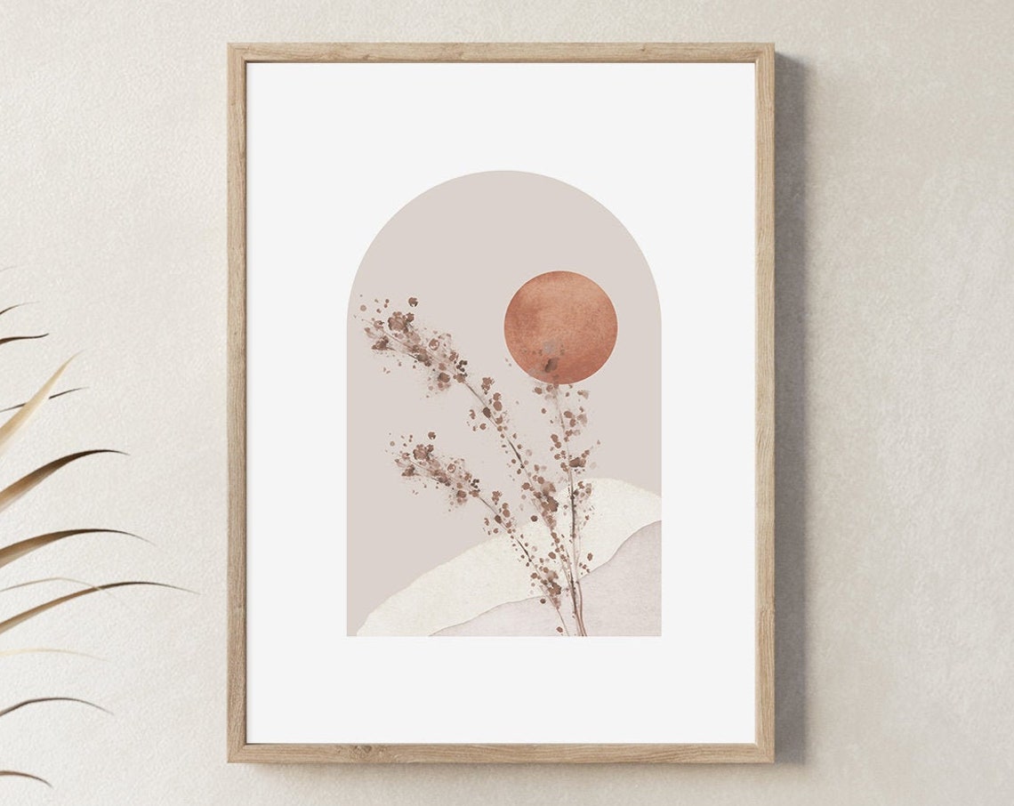 Terracotta Sun Dried Flowers Beige Arch Minimalist Boho Poster Decor