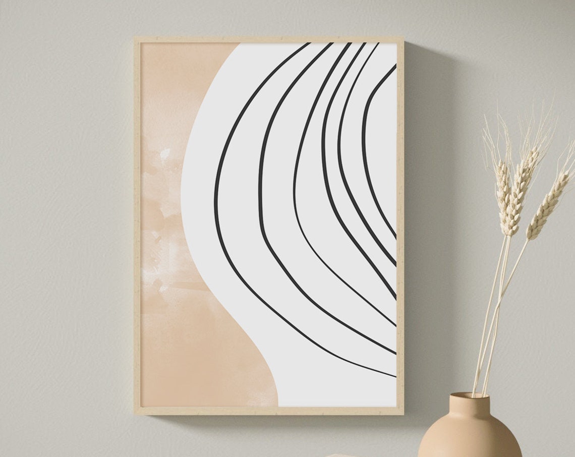 Black Curved Parallel Lines Beige Modern Minimalist Line Art Poster - Image 3