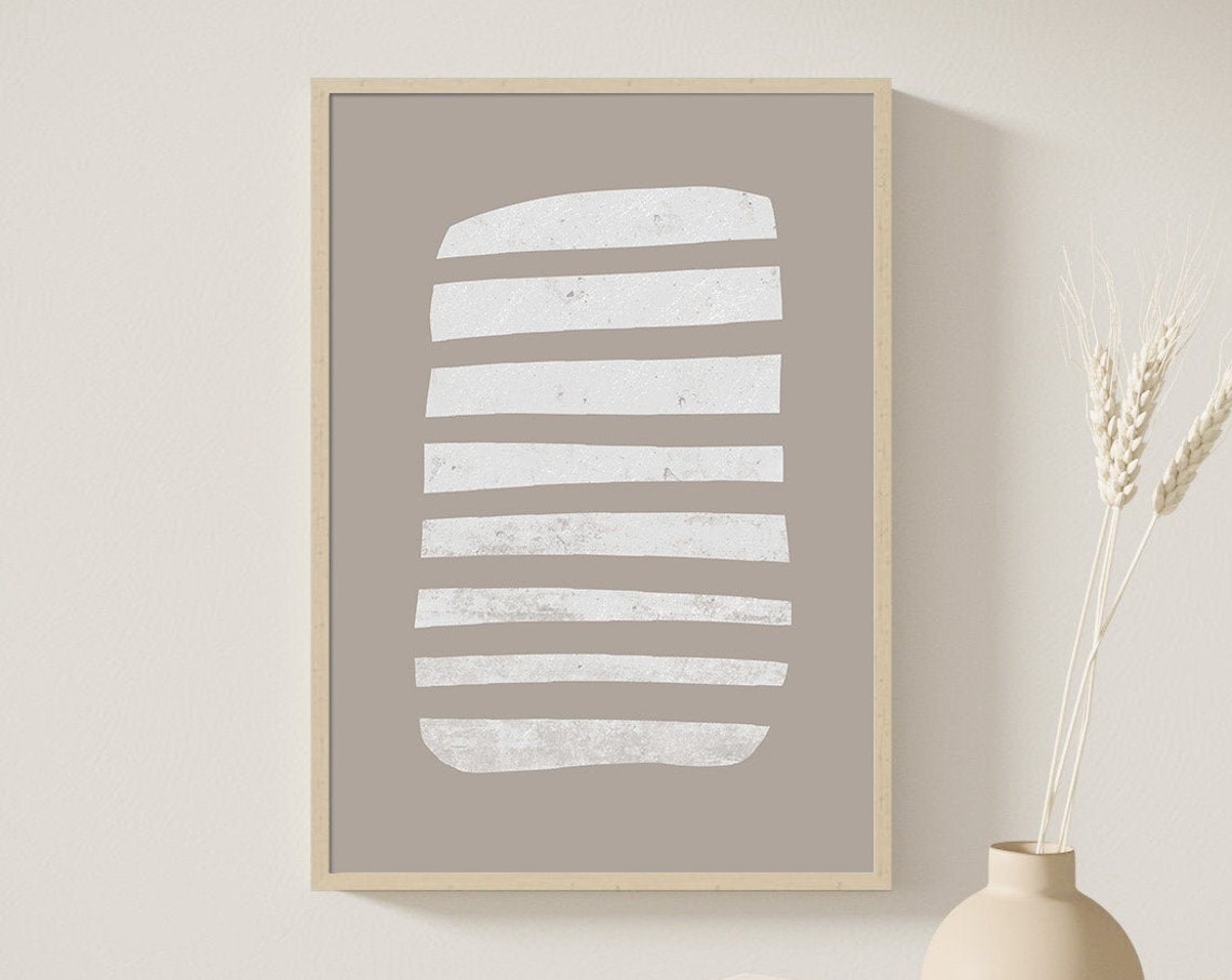 White Brush Stripe Abstract Art Taupe Neutral Minimalist Poster