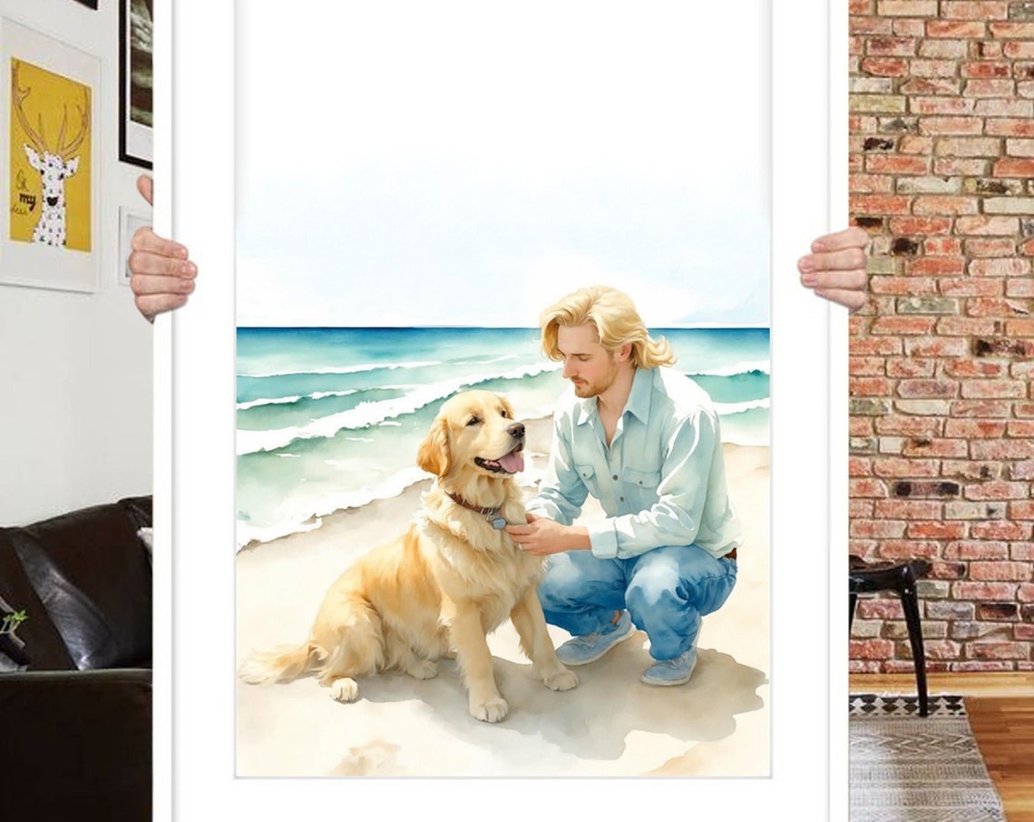 Dog And Owner Portrait, Custom Memorial Gift