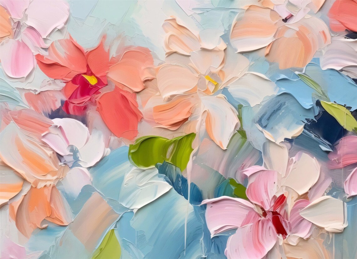 Pink Blue Abstract Floral Color Wash 3D Textured Painting Poster - Image 5