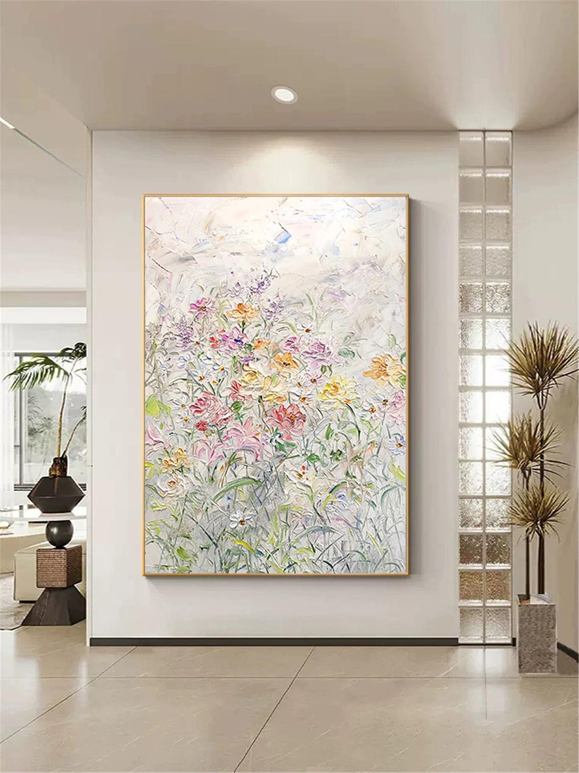 Airy Wildflower Meadow Soft Blush 3D Textured Floral Painting Poster - Image 5