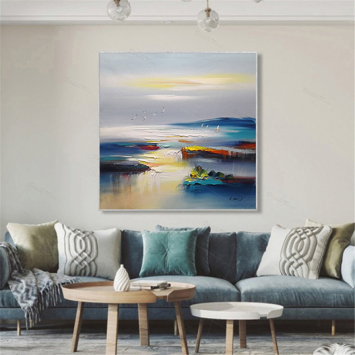 Navy Blue Abstract Seascape Abstract Wall Art Print - Image 2