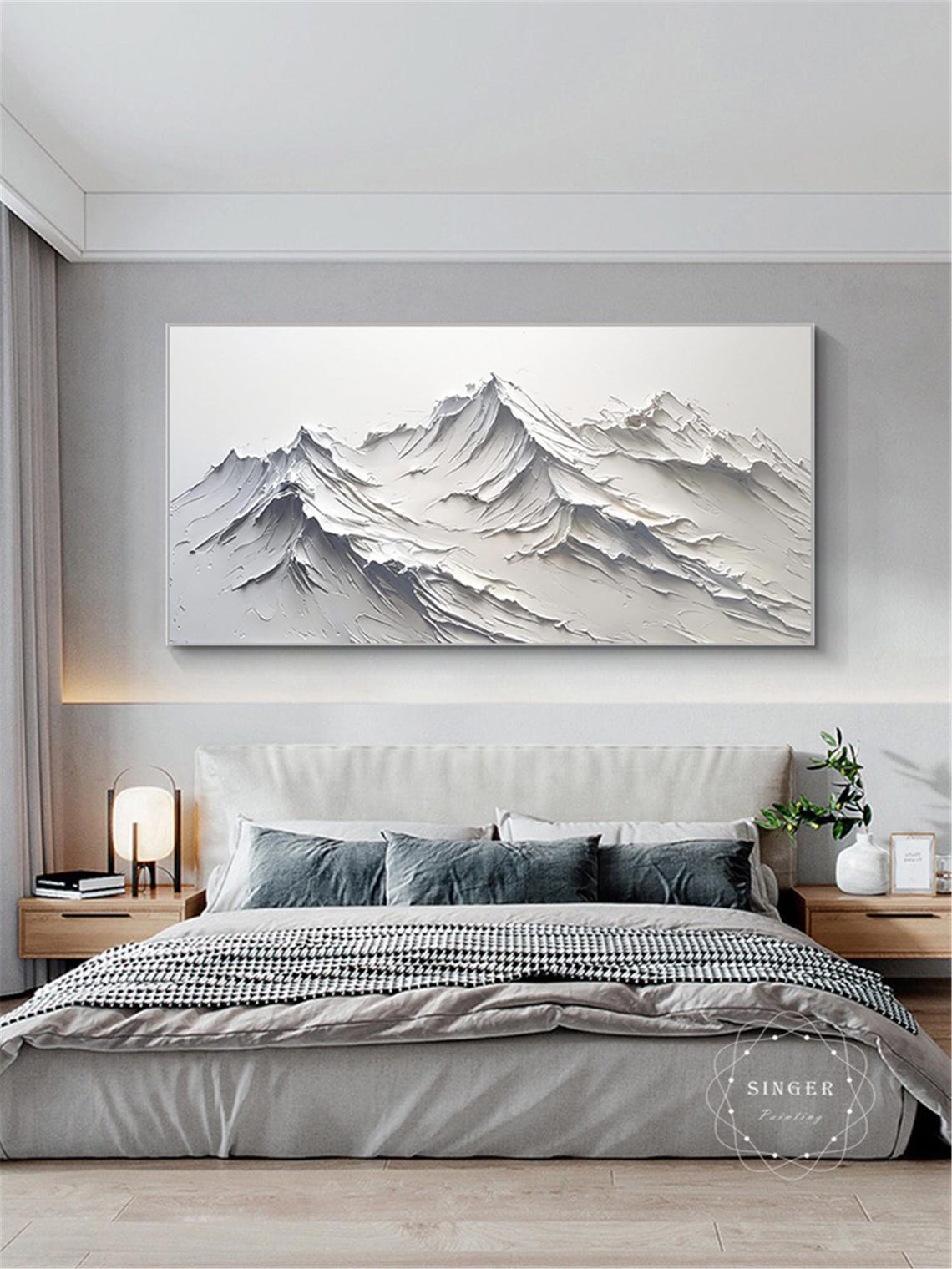 White Alpine Peaks 3D Textured Impasto Panoramic Mountain Poster - Image 5