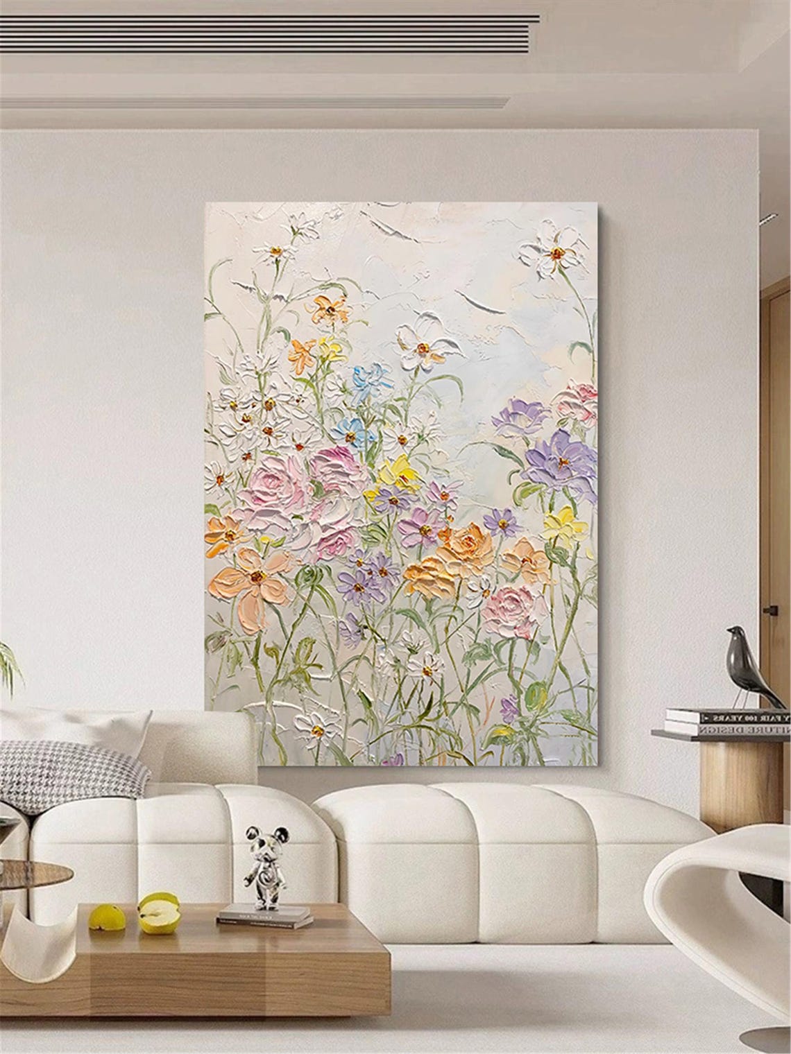 Delicate Pastel Wildflowers White Airy Vertical Botanical Wall Art - Image 5