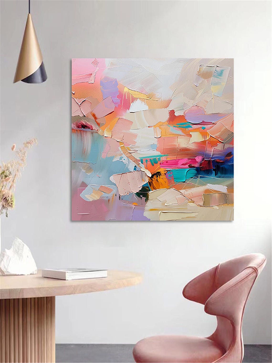 Vibrant Pink Orange Teal Abstract Painting Modern Statement Wall Art - Image 5