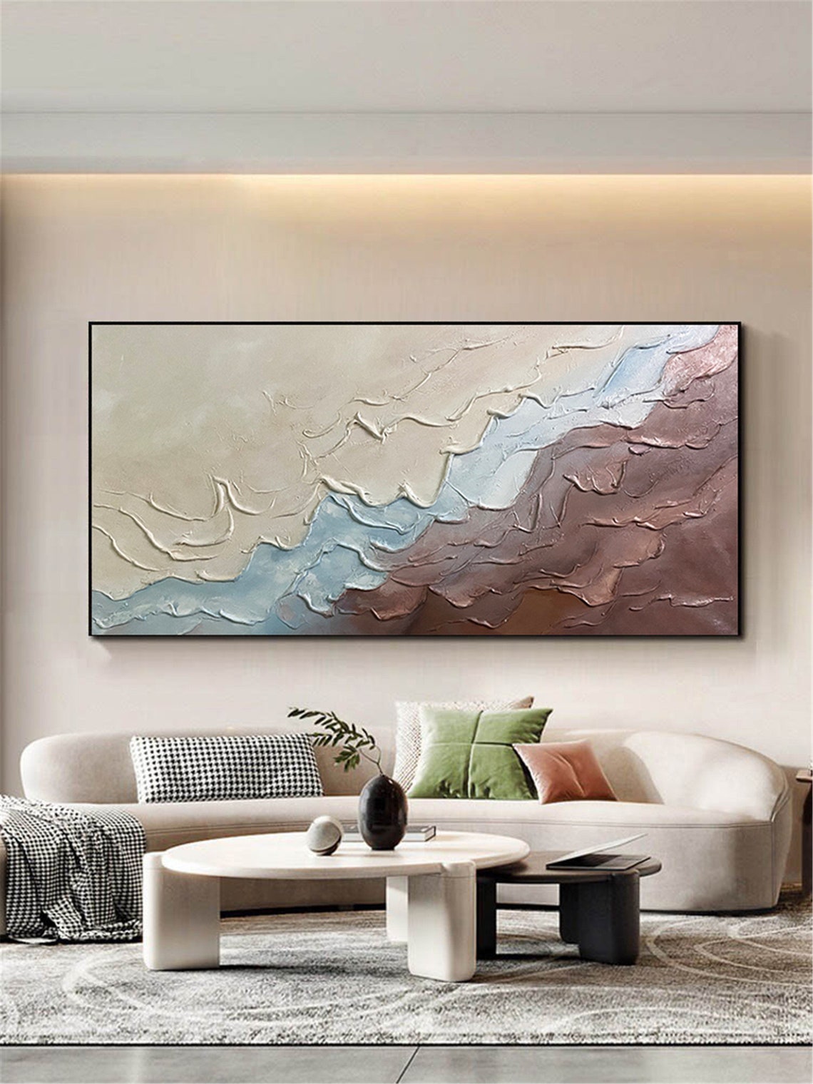 Sand Blue Rust Abstract Earth Waves Textured Impasto Wall Art Poster - Image 3