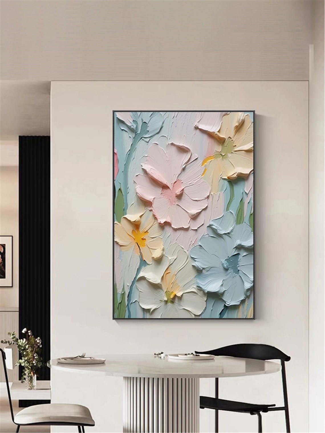 Pastel Pink Cream Blue Blooms Teal Background Floral Wall Art - Image 4