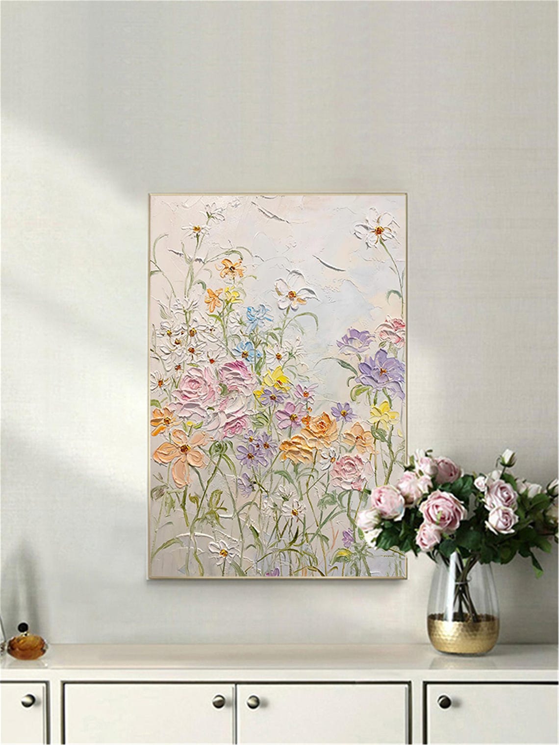 Delicate Pastel Wildflowers White Airy Vertical Botanical Wall Art - Image 3