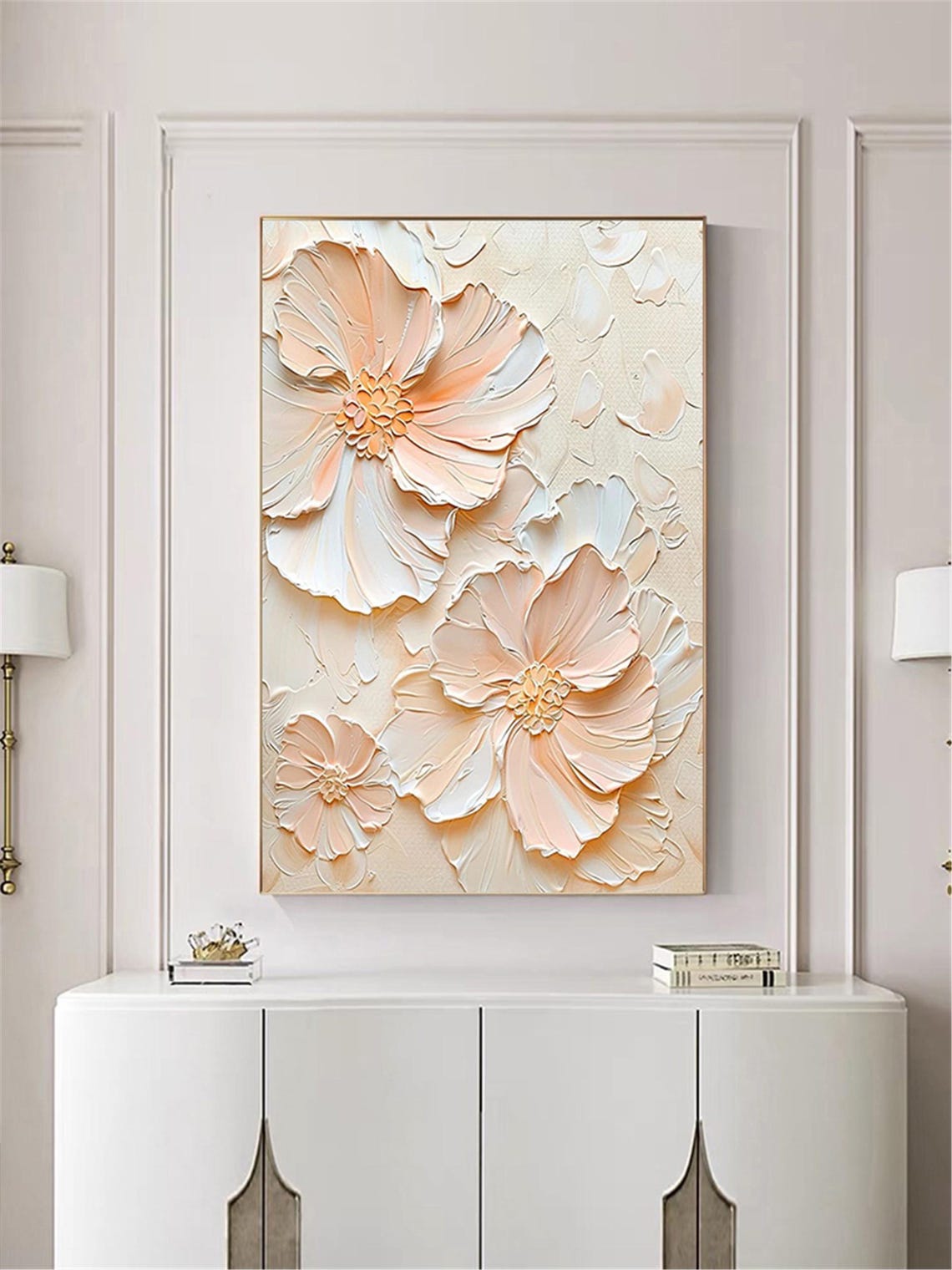 Beige Blush Large Blossom 3D Textured Floral Painting Poster - Image 3