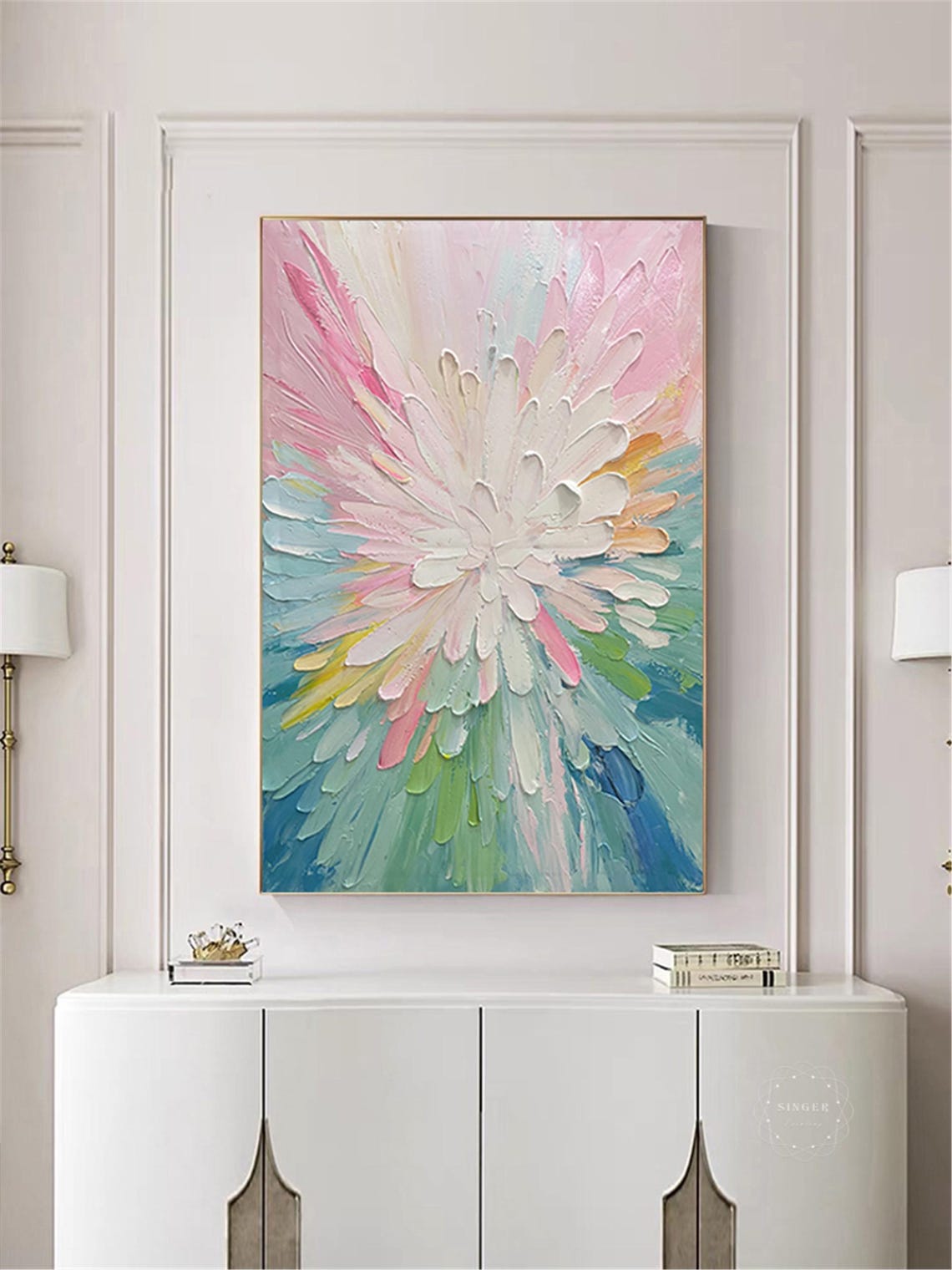 White Flower Burst Colorful Splash Textured Vertical Floral Wall Art - Image 4