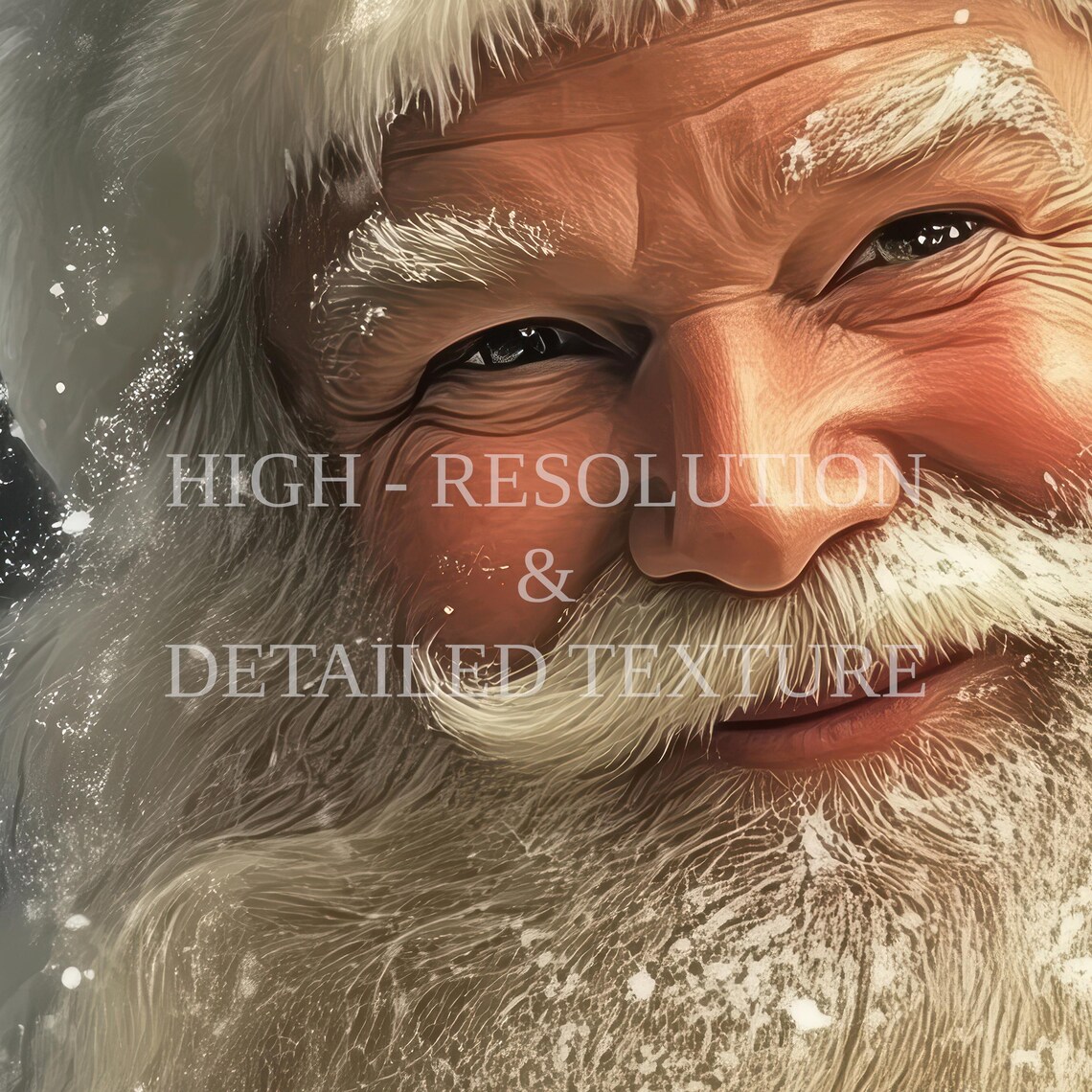 Santa Claus Portrait Smiling in Falling Snow Christmas Art Poster - Image 2