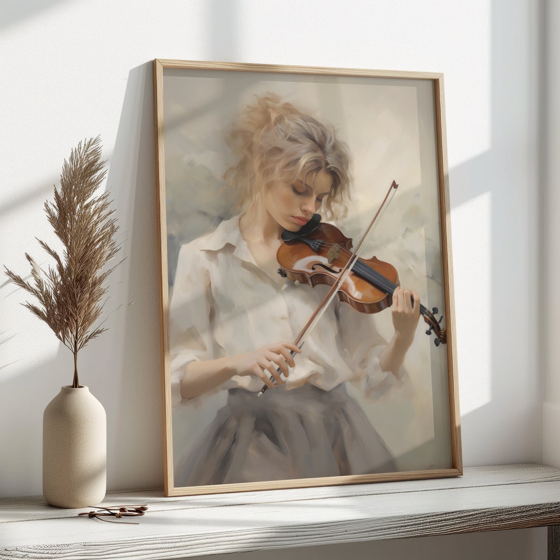 Woman Playing Violin Soft Painterly Classical Music Art Poster - Image 4