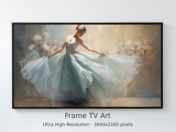 Ballerina in Blue Tulle Skirt Dancing Frame TV Art Painting Poster