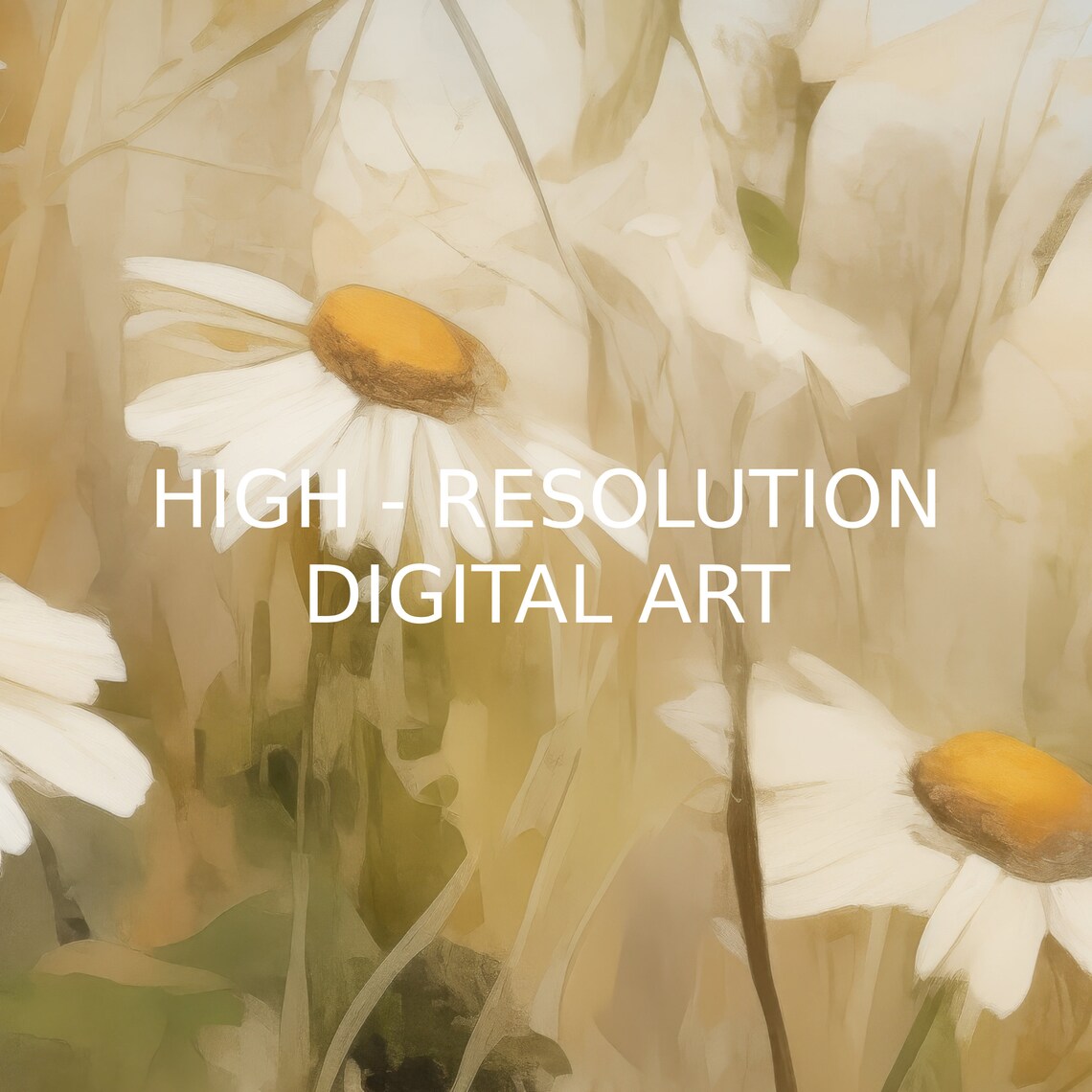 Wild White Daisies in Golden Meadow Soft Floral Painting Poster - Image 3