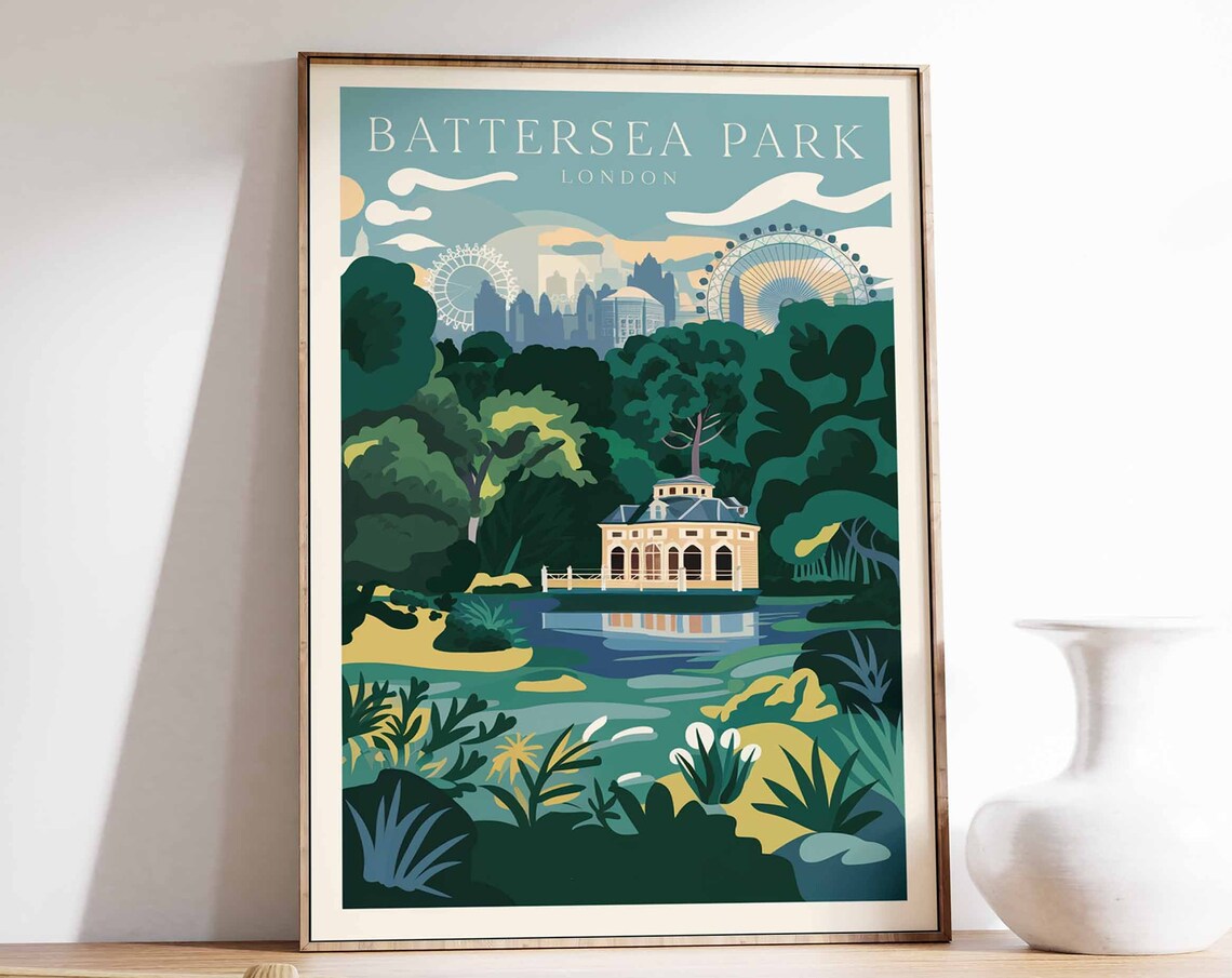 Battersea Park Lake Pavilion London Green Park Travel Poster