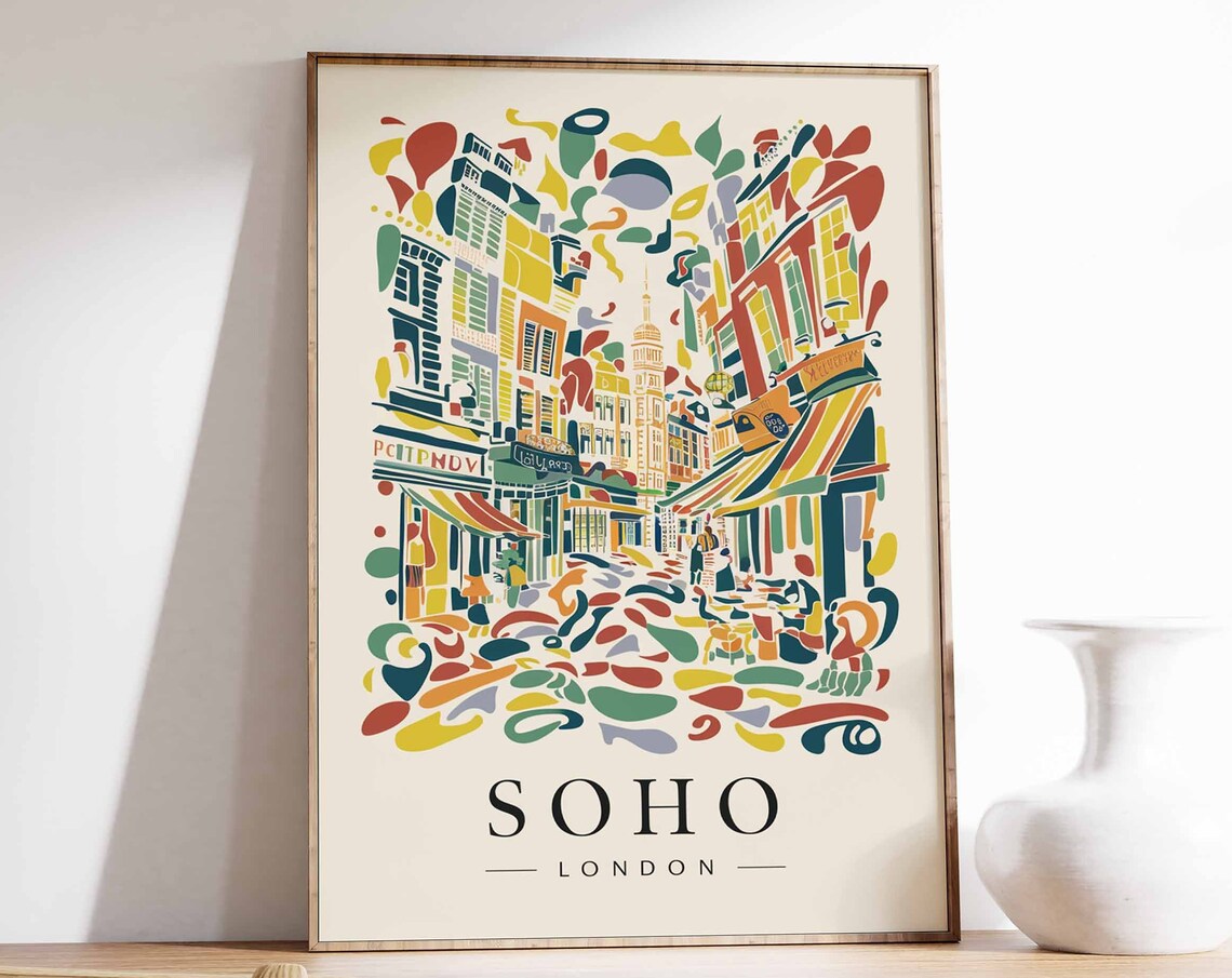 Soho London Travel Poster, Retro London Art Print