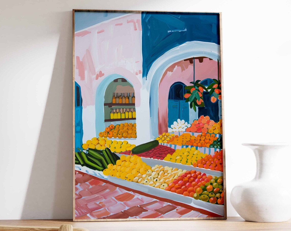 Middle Eastern Fruit Market Colorful Spice Bazaar Painting Poster