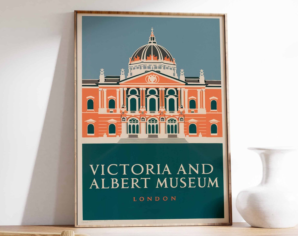 Victoria and Albert Museum London Orange Facade Travel Poster