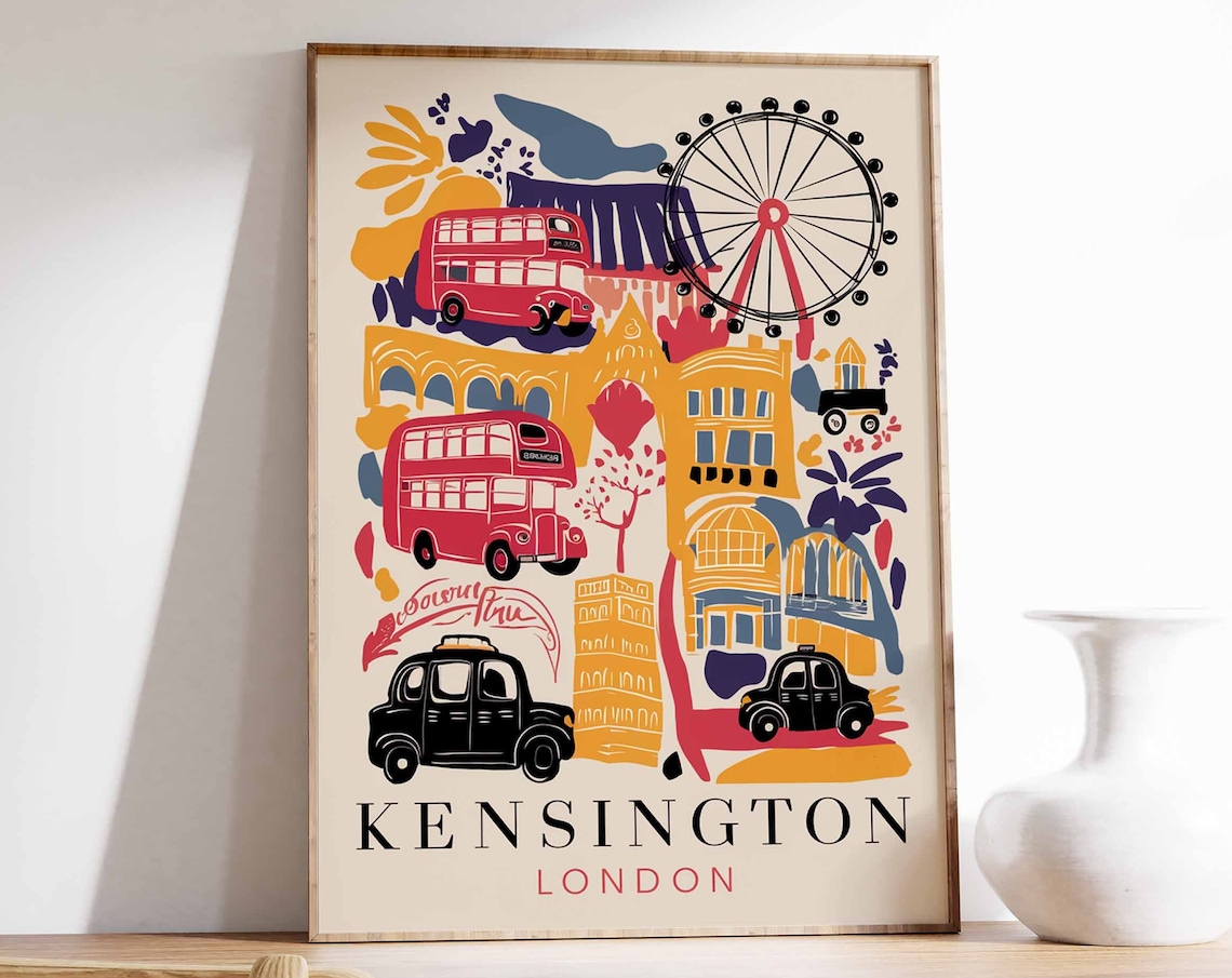 Kensington London Icons Buses Taxis And The Eye Collage Poster
