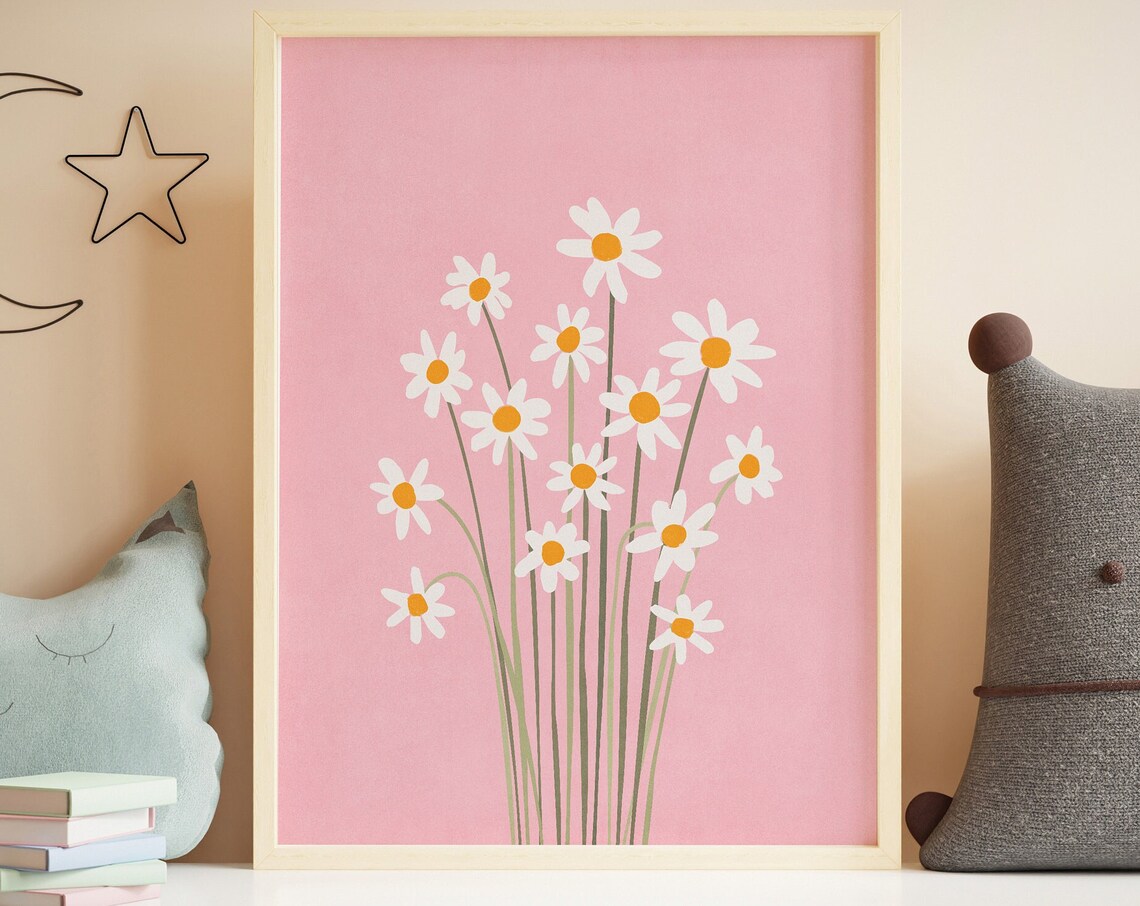 Baby Girl Daisy Nursery Decor Floral Art Print