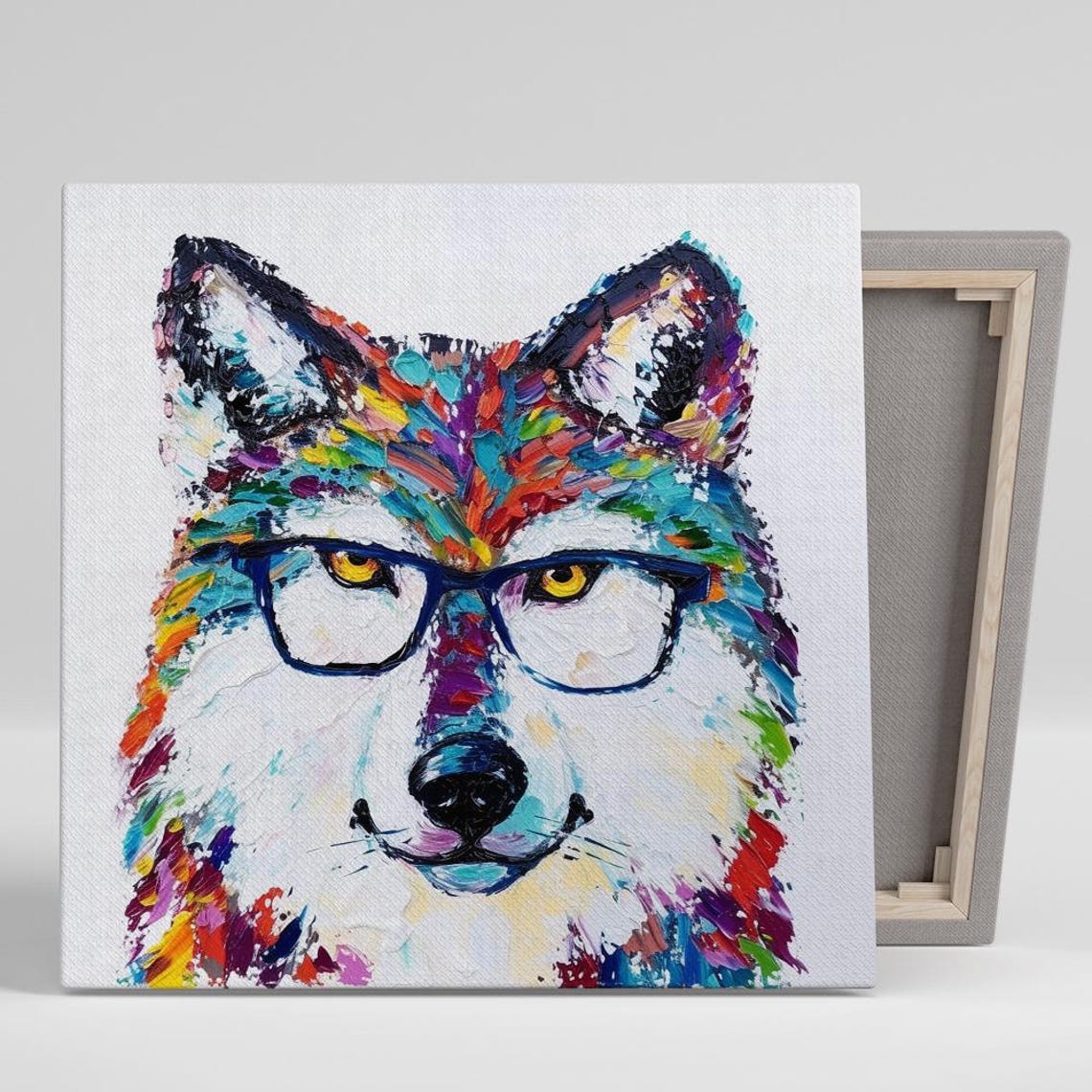 Hipster Wolf With Glasses Colorful Impasto Brushstroke Wall Poster