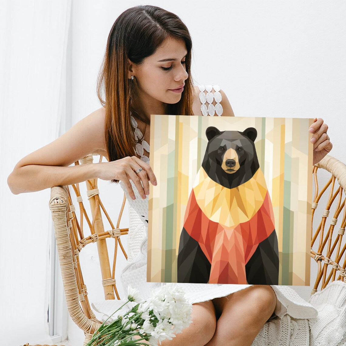 Geometric Polygonal Black Bear Colorful Chest Modern Wildlife Art Poster - Image 3