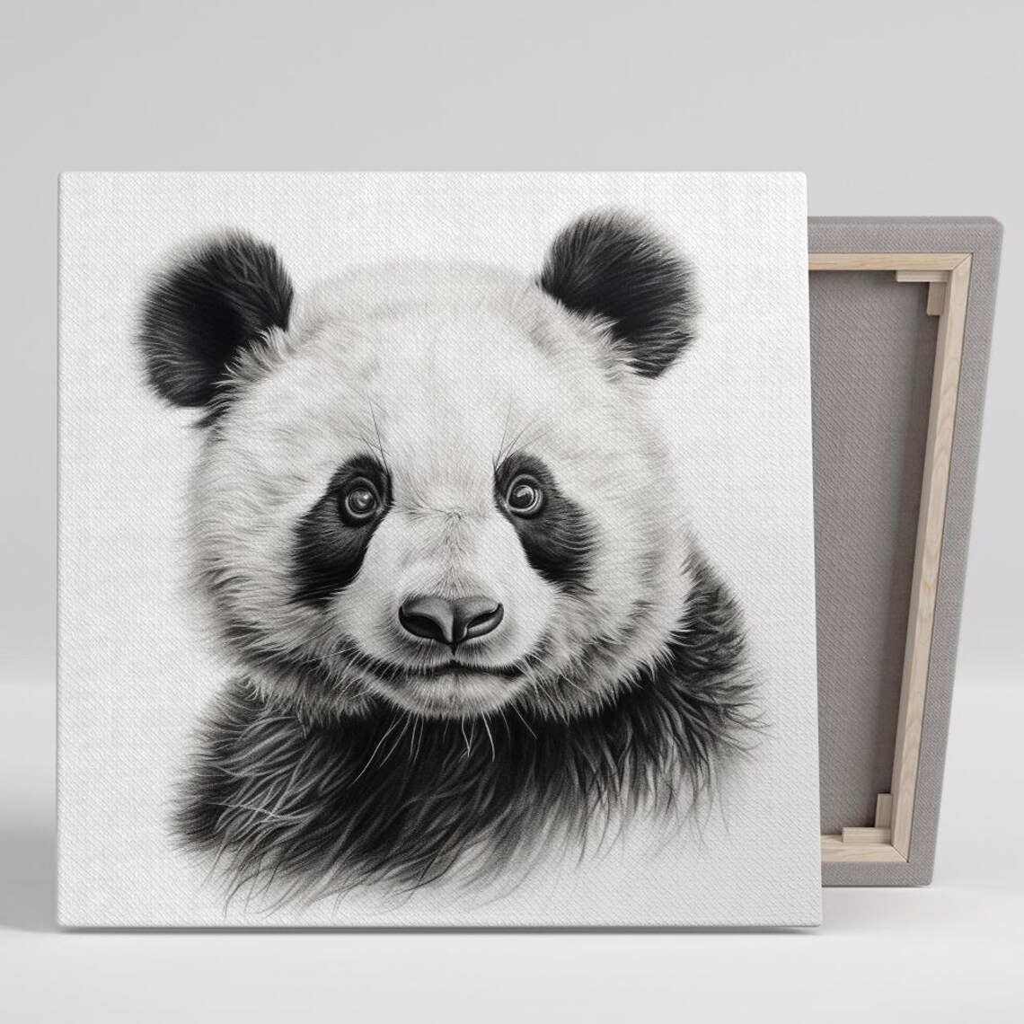 Panda Face Close Up Charcoal Sketch Black White Realistic Art Wall Poster