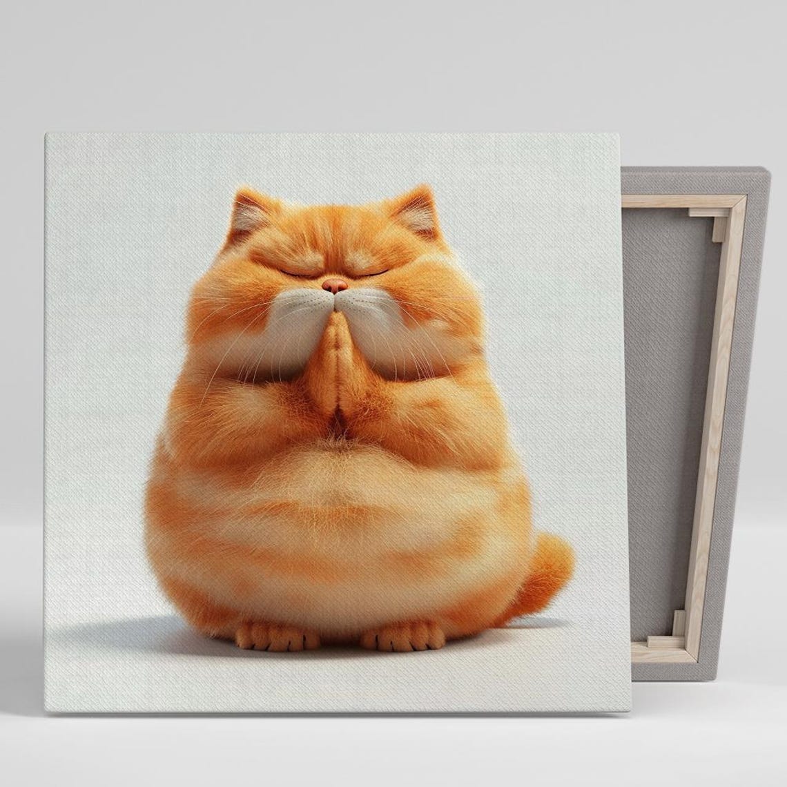 Chubby Orange Cat Meditating With Paws Together Zen Wall Art Poster