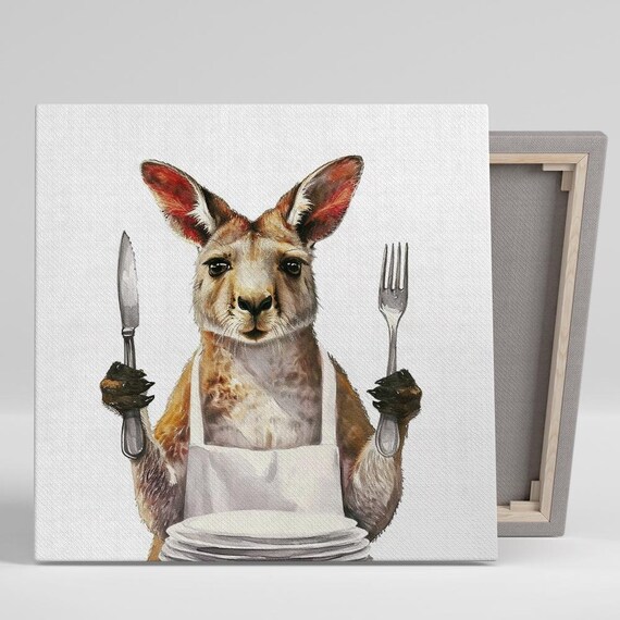 Kangaroo Chef In Apron Holding Knife And Fork Whimsical Poster