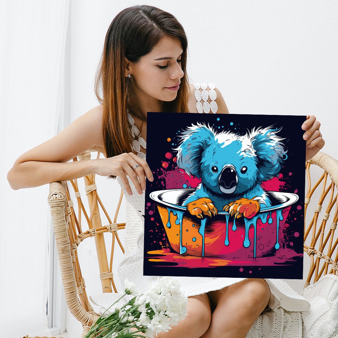 Blue Koala in Paint Bucket Psychedelic Pop Art Dripping Paint Poster - Image 3
