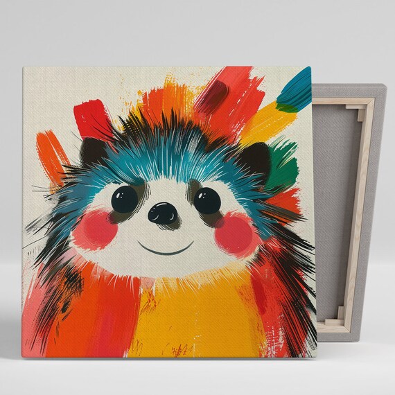 Smiling Hedgehog Colorful Paint Splash Cheerful Nursery Animal Poster