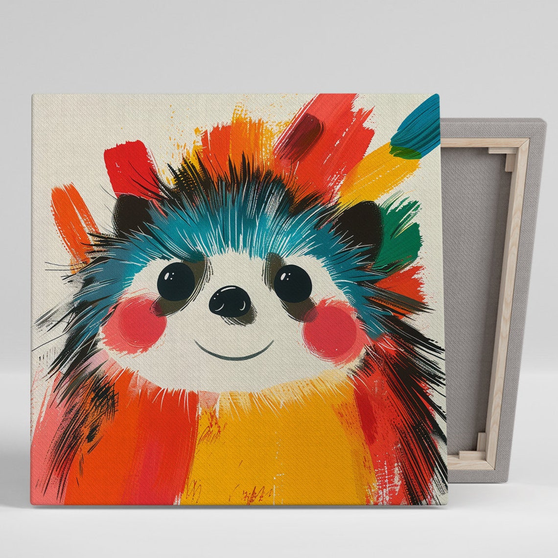 Smiling Hedgehog Colorful Paint Splash Cheerful Nursery Animal Poster