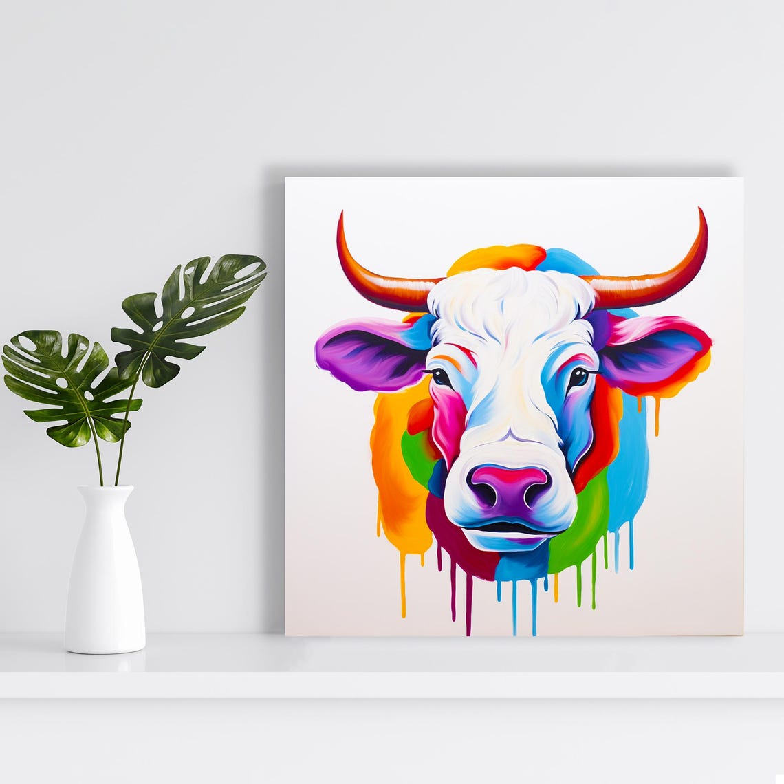 Colorful Highland Cow Head Rainbow Pop Art Drip Funny Animal Poster - Image 2