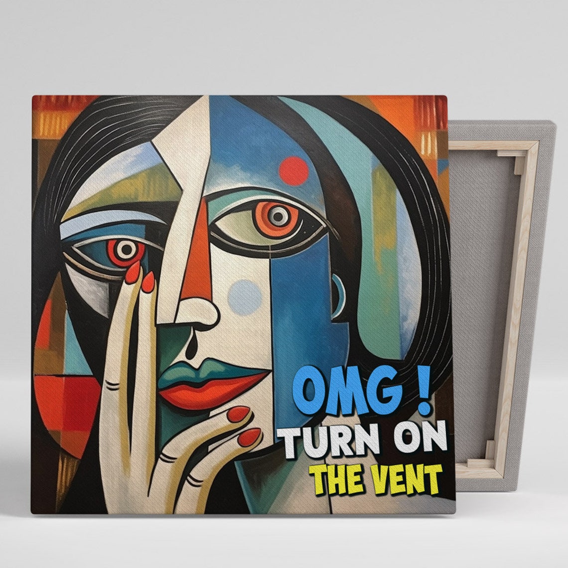 OMG Turn On The Vent Cubist Woman Funny Bathroom Humor Art Poster